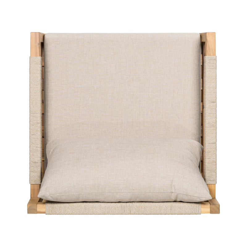 Acacia And Beige Rope Lounge Chair with Ceramic Tile Side Table Set