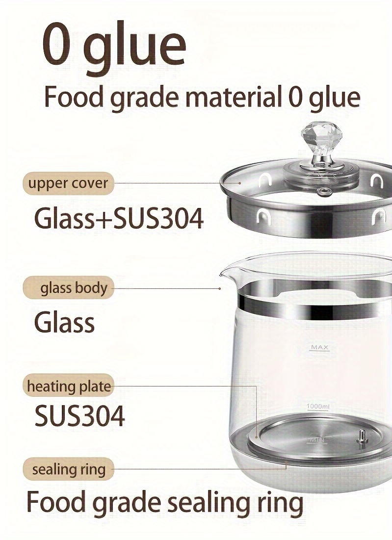 Yalulu Electric Kettle, 1.8L/60.87oz Health Pot, Essential for Camping; Tea Set with 18 Smart Functions, 800W Thickened Glass Kettle, Detachable Filter, Multi-functional Medical Health Pot, Power Operation, 110-130V, US Plug