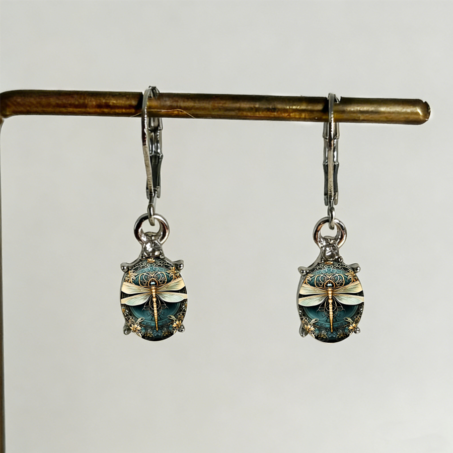 TEMU 2pcs Dragonfly Earrings Earrings Nature Earrings Insect Earrings Oval Earrings Floral Earrings Jewelry Additions Unique Jewelry Christmas Gifts