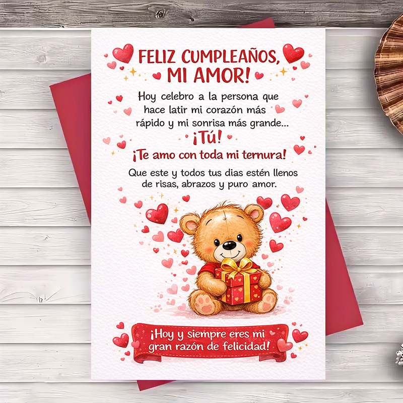TEMU A Romantic Birthday Card In Spanish, Featuring A Cute Teddy , Perfect For Celebrating With Your Husband, Wife, Boyfriend, Or Girlfriend