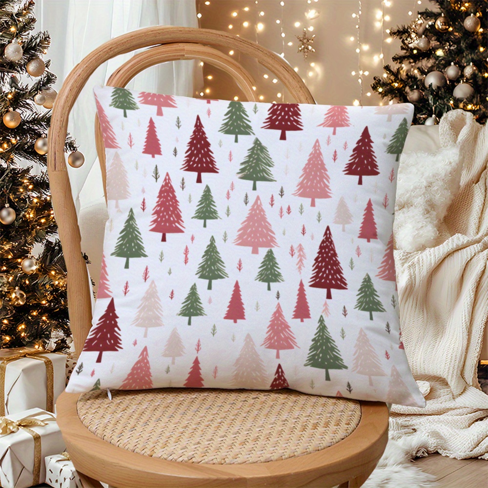 

Super Soft Cartoon Christmas Tree Throw Pillow Cover With Hidden Zipper - Sofa, Bed, And Car Decor (pillow Insert Not Included), Best For Christmas