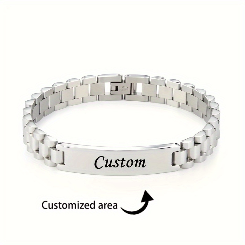 TEMU Personalized 201 Stainless Steel Bracelet With Custom Engraved Name - Fashion Pendant Chain, Ideal Gift For Men And Women, Necklace, Pendant