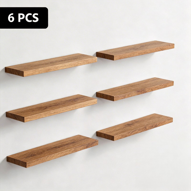 2pcs/6pcs Heavy-Duty Wood Floating Shelves Wall-Mounted Suitable for Books, Bathroom Storage Over Toilet, Adjustable Hanging Shelves with, Living Room, Modern Bookcase - Assembly, Space-Saving, Floating Shelves