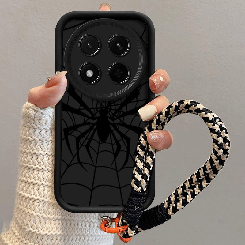 TEMU Phone Case: Black Simple Spider Phone Cases For Huawei Honor Magic 7 Lite Lanyard Phone Case For Men And Women. High-quality Tpu Cute Soft