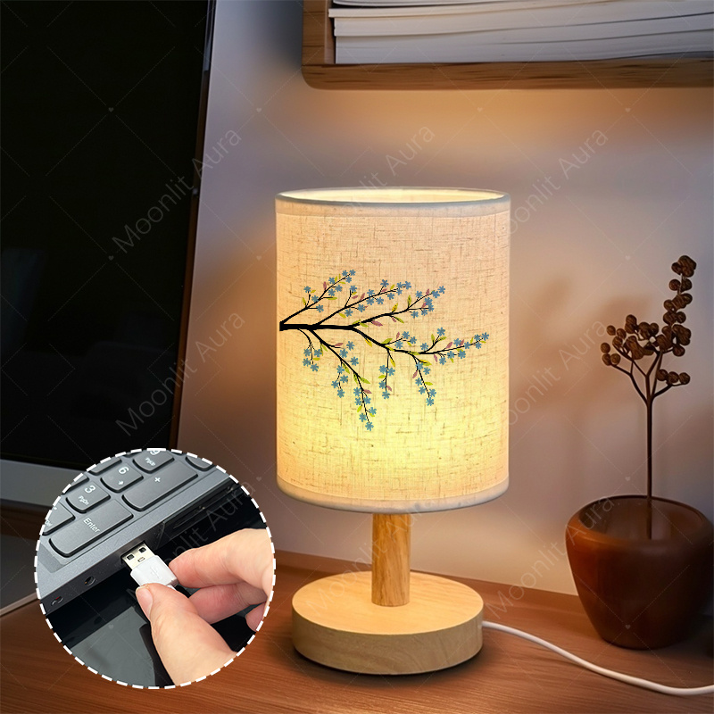 Fabric Desk Lamp, USB Powered Nightstand Light for Bedrooms