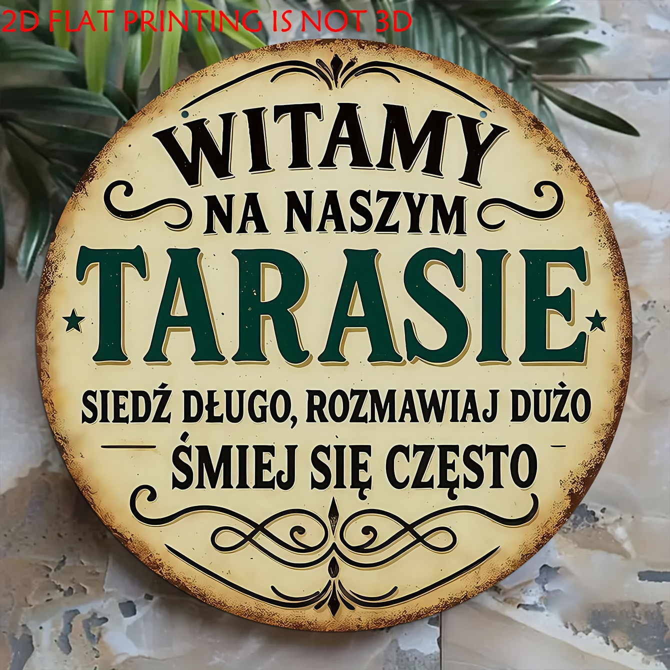 TEMU 2d Flat, A 2d Flat Printed Vintage Polish Welcome Sign - Rustic Round Plaque With Polish Text, Wood Indoor/outdoor Decor, Suitable For Home,