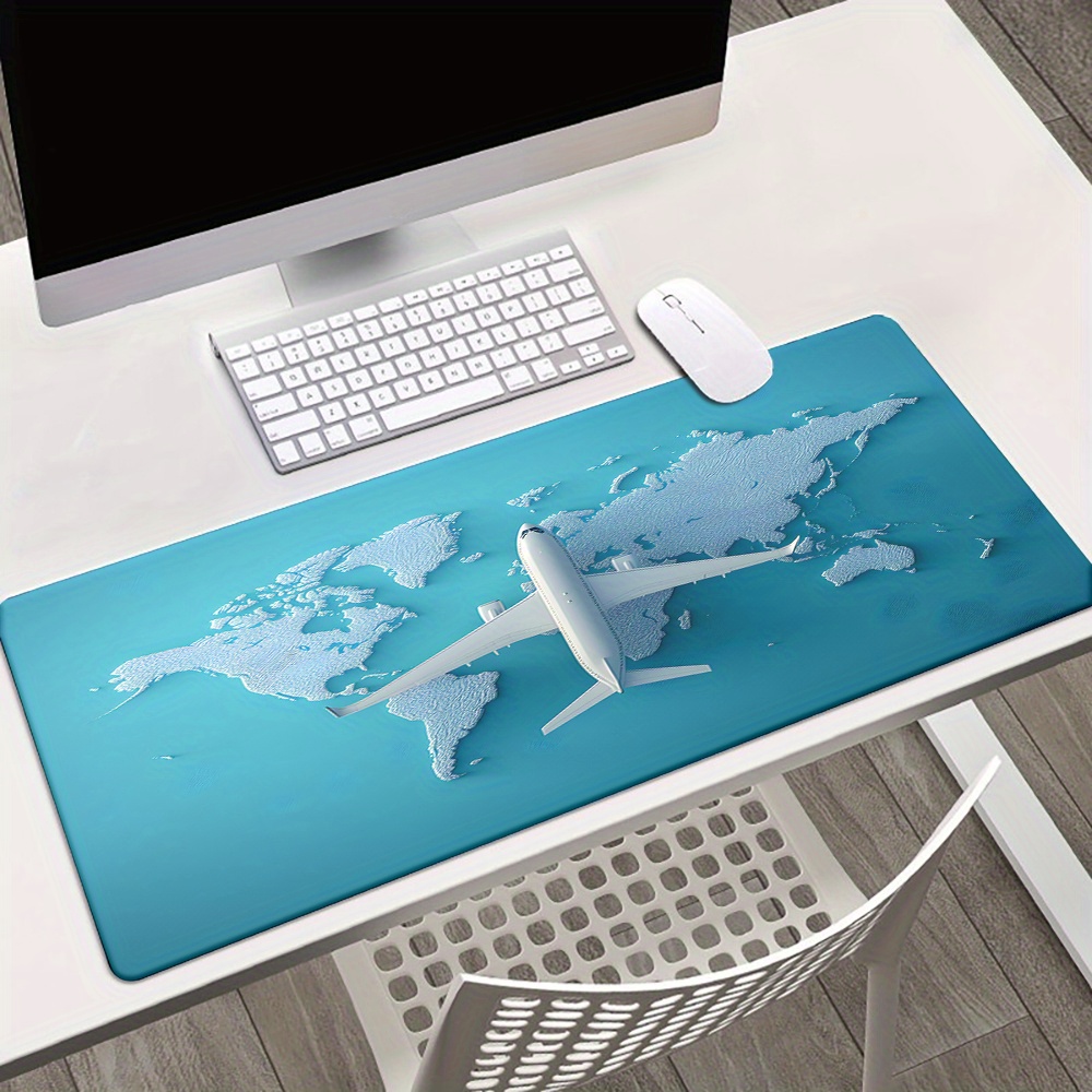 TEMU 1pc Airplane World Desk Mat - Xxl Non-slip Rubber Base, Multi-functional Office & Gaming Mouse Pad With Airplane & Design, Ideal For
