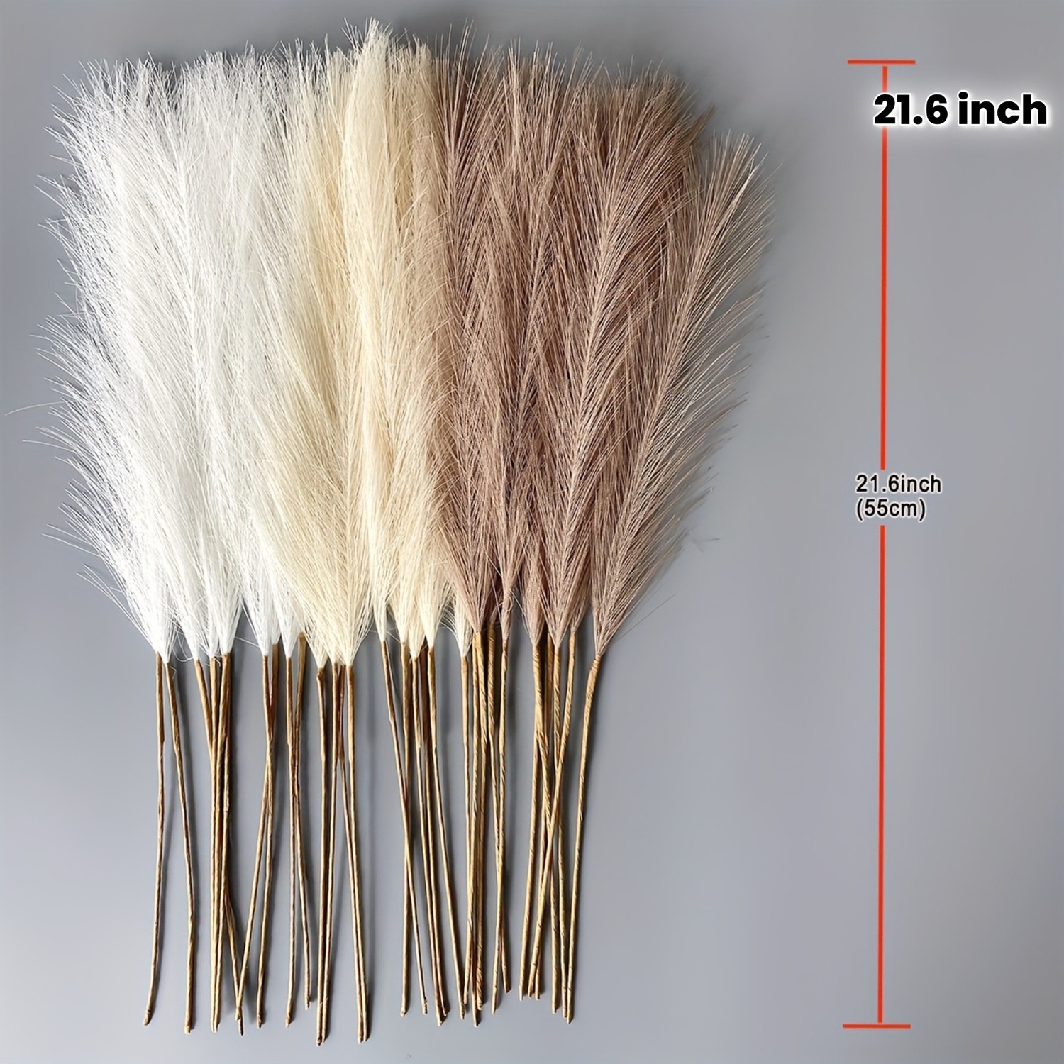 18pcs 54.86cm Herbe de Pampa Artificielle, Roseaux Moelleux pour Centre de Table Vase Décoration Intérieure, Décoration Salon Chambre à Coucher, Style Bohème (Crème Blanc Beige Marron)