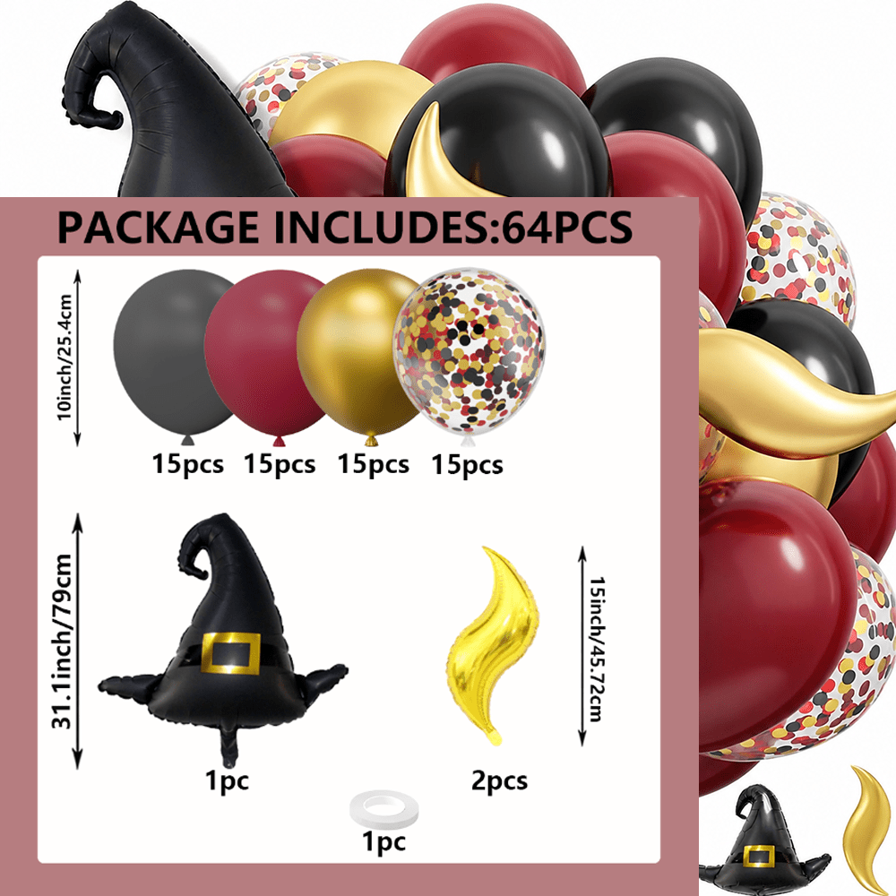 TEMU Kit di palloncini per festa di Halloween da 64 pezzi, , vintage, oro , forma cappello da stregone, kit di palloncini a di pesce, per , festa di