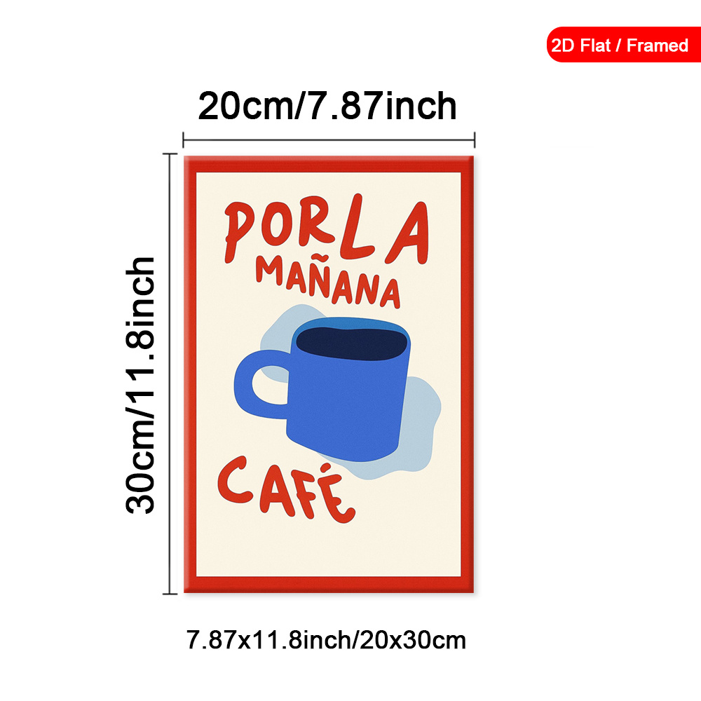 TEMU 2d Flat, 1pc Spanish Coffee Wall Art " Café" (coffee Tomorrow) Framed Canvas Print - Mexican Minimalist Modern Decor With Red Border & Design,