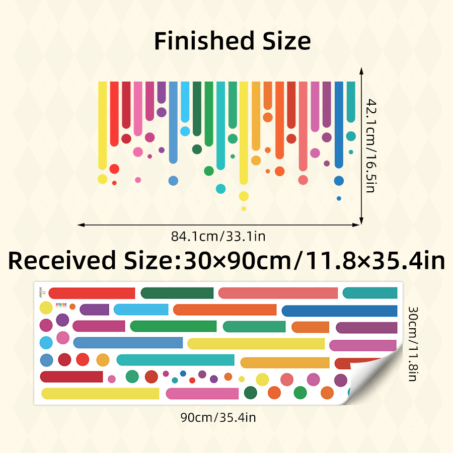 1pc Vibrant Rainbow Stripes & Polka Dot Pvc Wall Decals - Self-adhesive Playroom & Classroom Decor | Colors, Design, Walls Into Creative Zones
