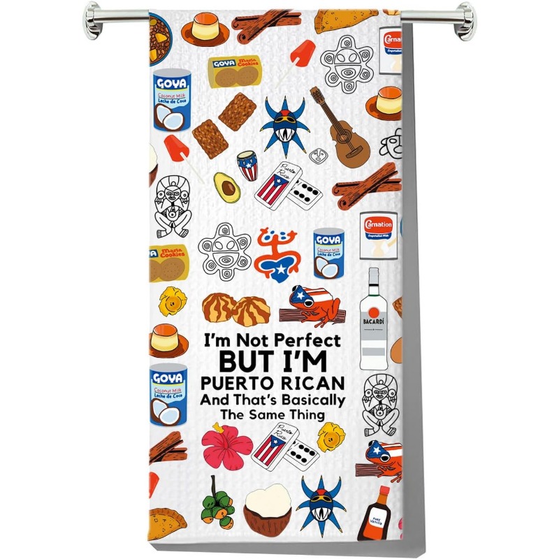 TEMU Puerto Rican Towel - 18x26 Inch, Soft Polyester Dish Cloth With Vibrant Puerto Rican Icons, Machine Washable, Ideal For Home & Restaurant, Housewarming Gift, Dish Towels For Kitchen