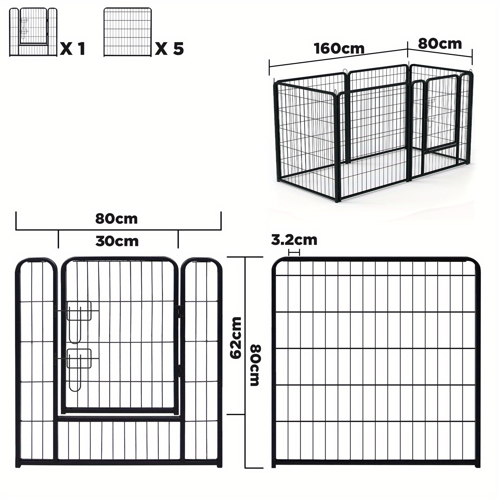 TEMU 6pcs Foldable Pet Fence Puppy Playpen 80 X 80cm Outdoor Fence With Gate And Ground Anchor Outdoor Fence Puppy Playpen Animal Playpen