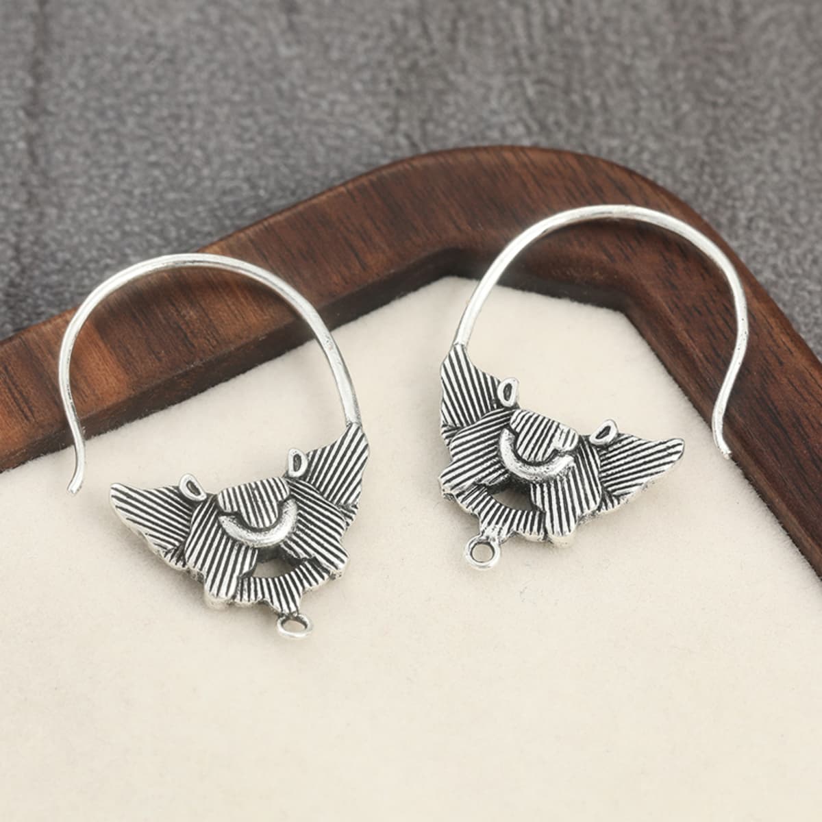 Long Dangle Ear Hooks with Textured Mask Pendants, Unisex Style