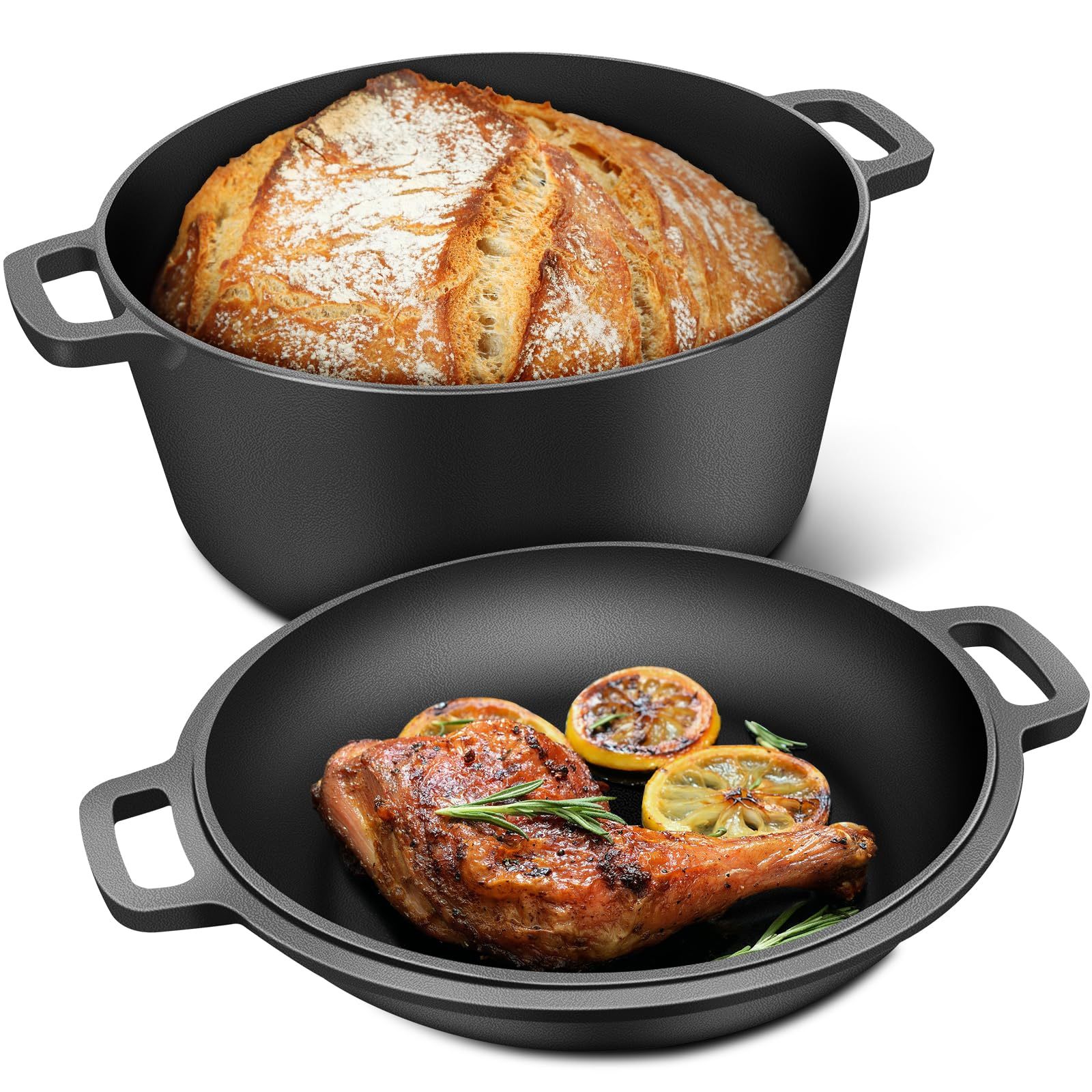 1pc cast   with lid set 2 in 1 multi functional cookware for baking and frying   kitchen and camping cookware black details 0