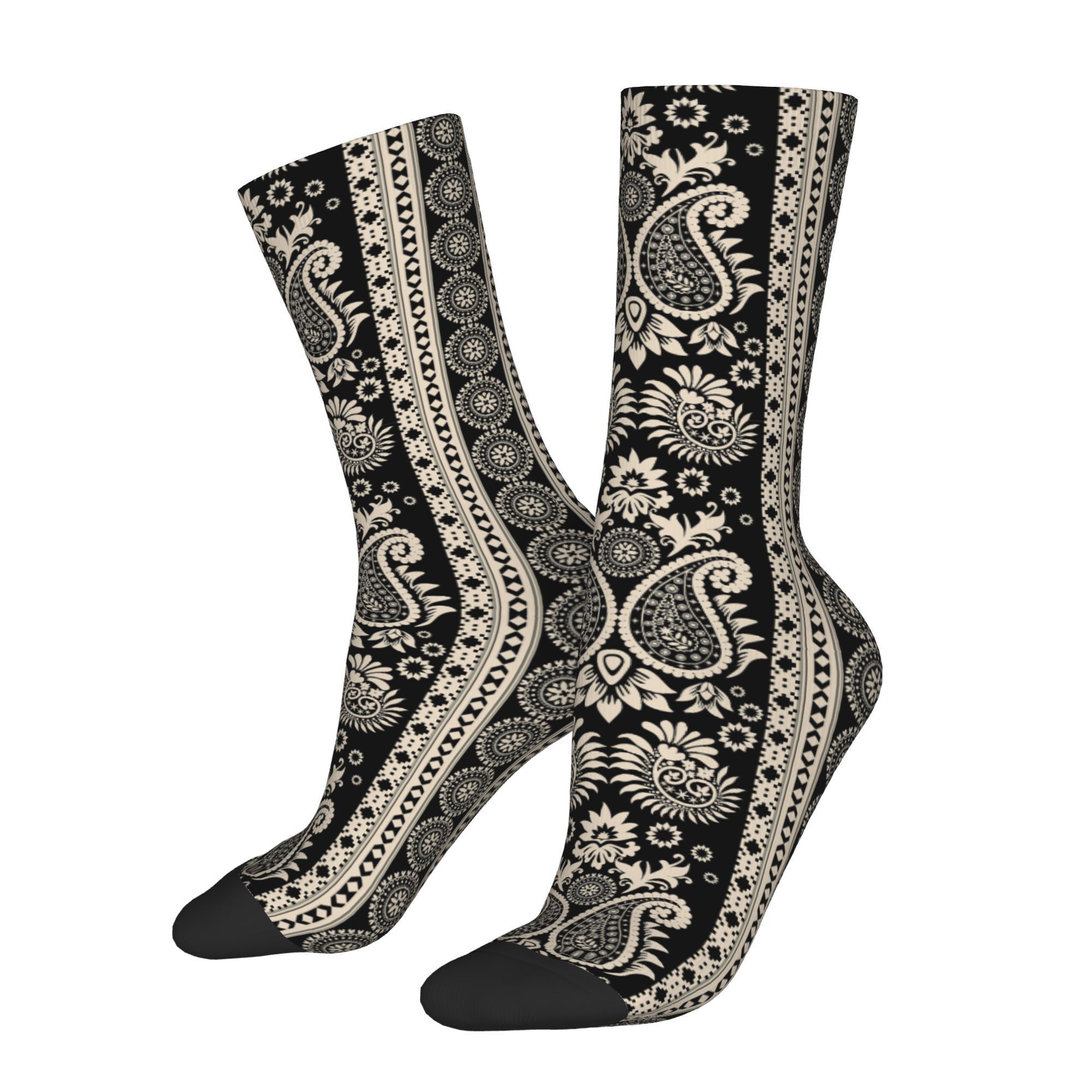 TEMU 1 Pair Men's Bohemian African Motif Socks, Polyester Knit Fabric With All , Elastic Fit, Hand Washable