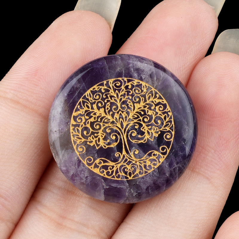 TEMU 25Mm 1pc Arbre de Vie Rond Plat à Graver Agate Perles Design Décoration