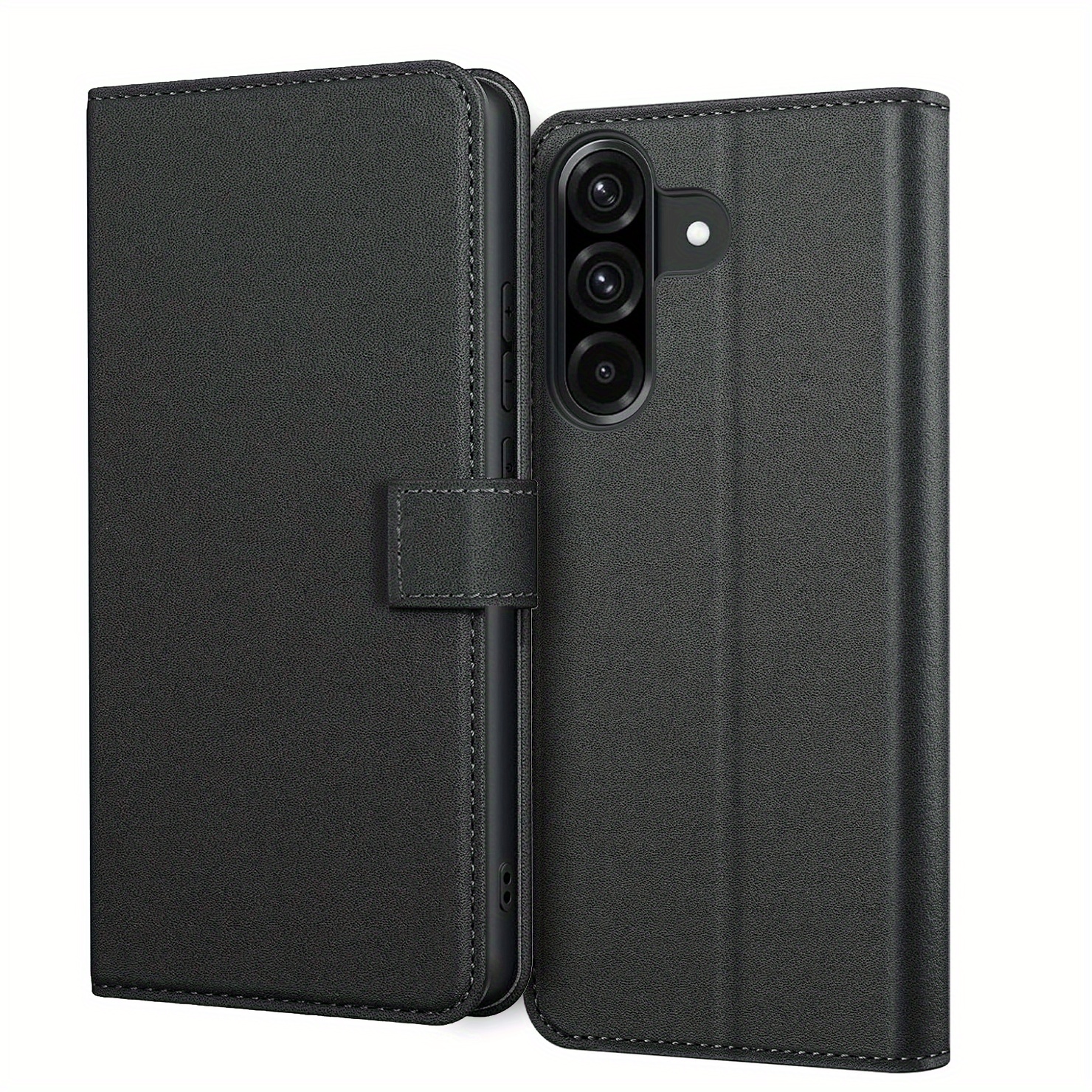 TEMU Phone Case - Case For For Galaxy A17 5g, With Kickstand Black Faux Leather Card Slot Flip Protective Phone Case Cover