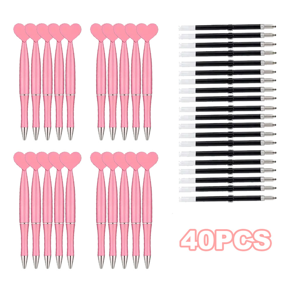 Image of 40pcs Pink Heart-shaped Rotating Button Ballpoint Pen Set - 20pens + 20refills, Romantic Design, Perfect For Love & , Study/ Office/ School Supplies, Ideal Birthday, Valentine's Day Gift