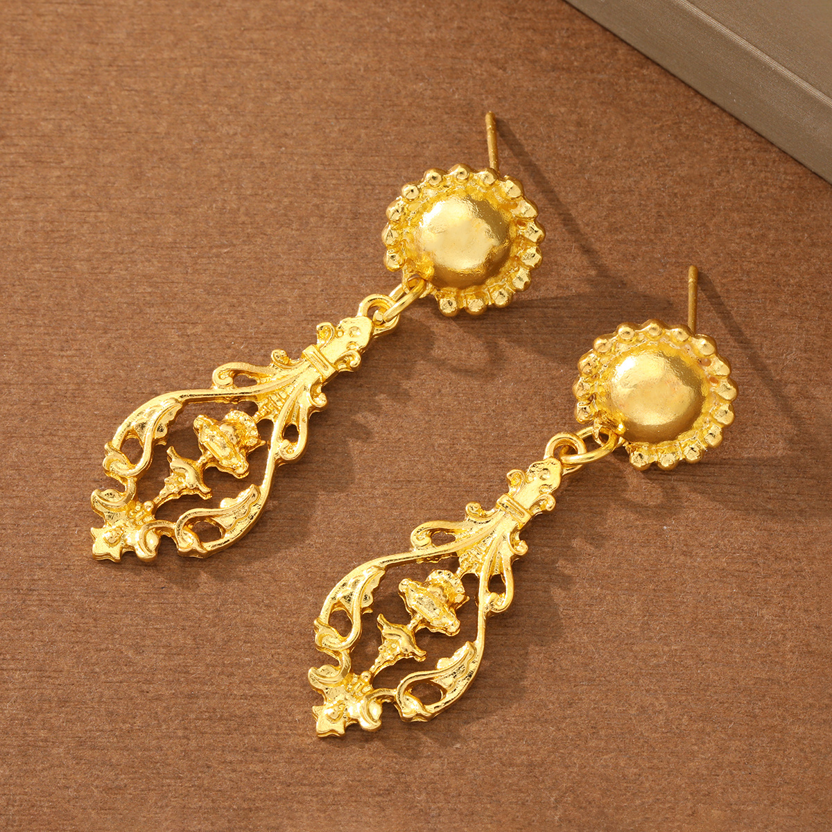 Women's Vintage Baroque Scroll Carved Beaded Earrings