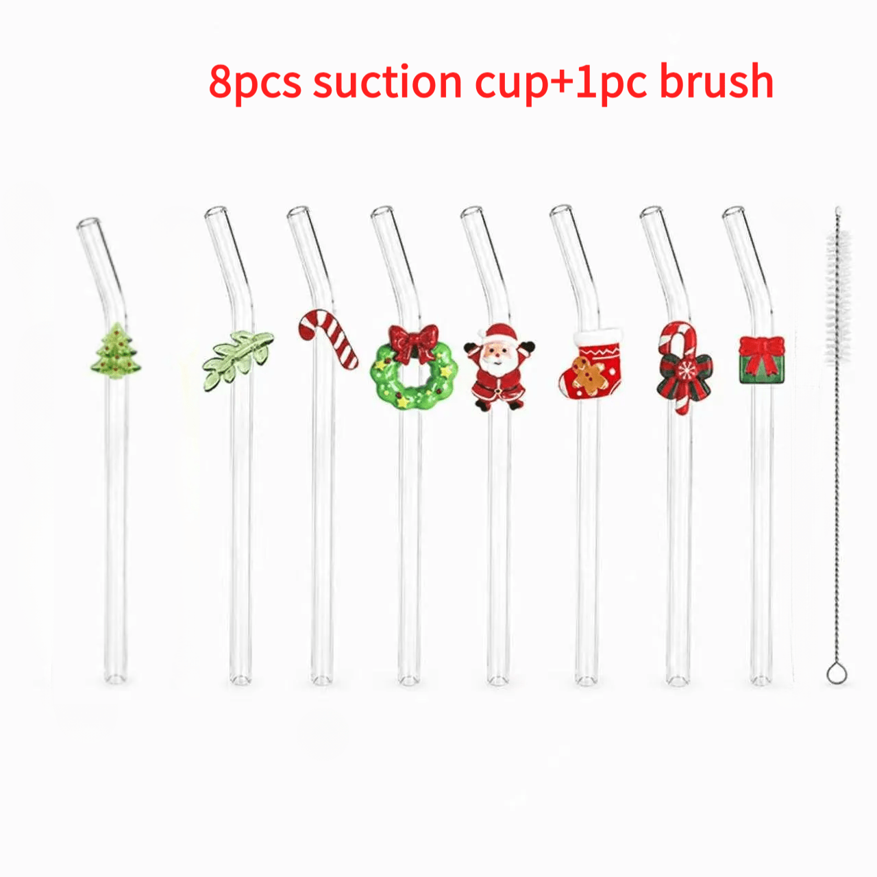 TEMU Paille en verre pour décorations de Noël, avec brosse de nettoyage, paille en verre transparente, paille à smoothie pour fêtes, paille en verre