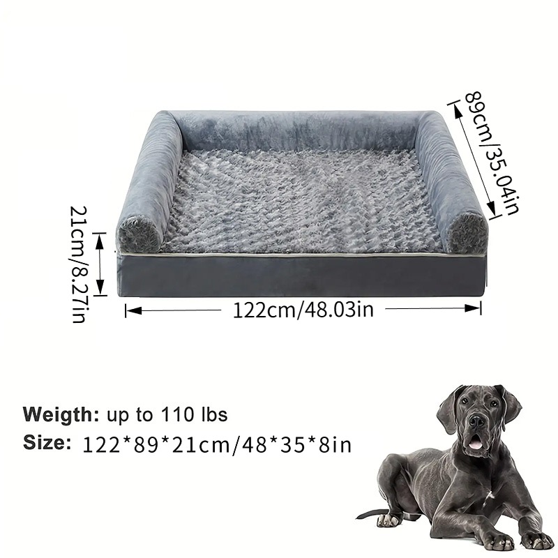 Image of Large Washable Dog Bed, Large Support Sponge Pet Sofa Bed, With Detachable And Washable Cover, Lining And Anti-slip Base, Gray, Room Decoration, Outdoor Terrace Furniture, Terrace Furniture
