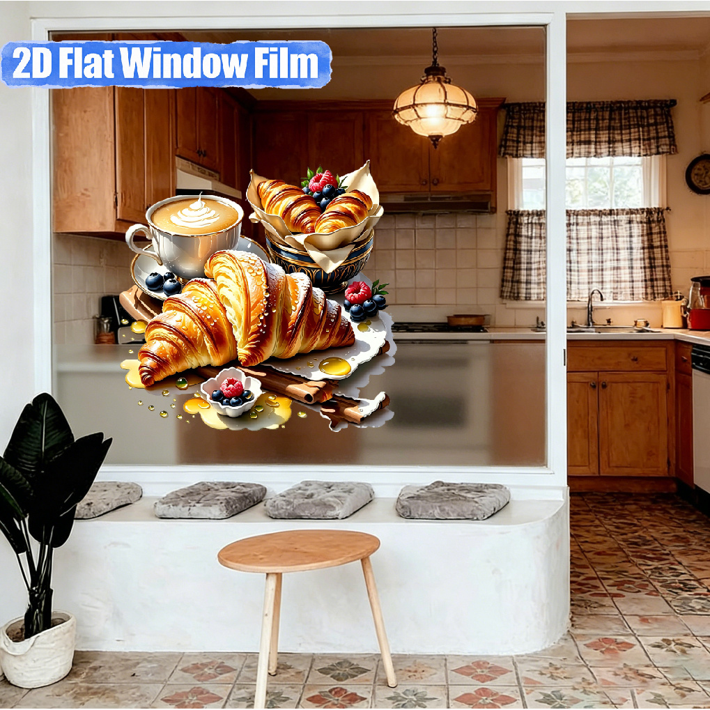 TEMU 2d Flat, 1pc 1pcs Suitable For Coffee Shop & Window Film Sticker - Self-adhesive Static Cling Pet Glass Decoration With Removable No Residue
