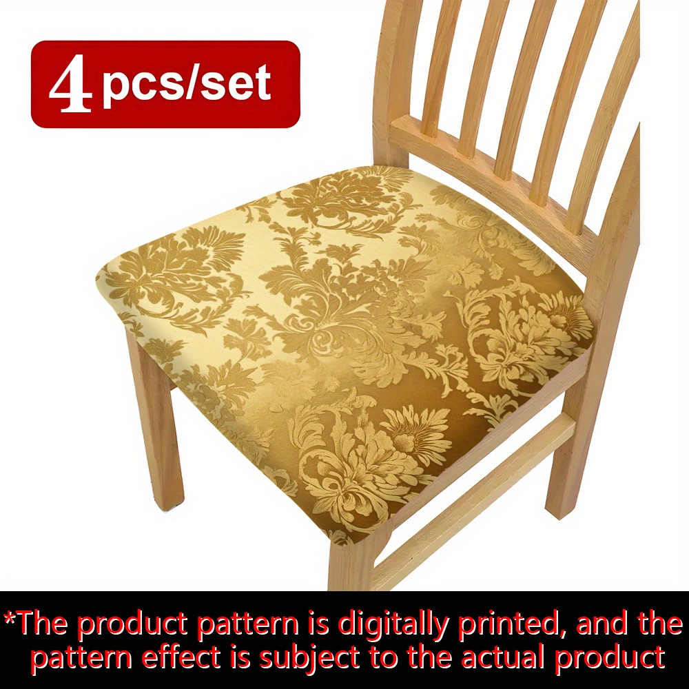 TEMU 2/4/6pcs Cushion Cover, European Style Golden Pattern, 2d Flat Printed Chair Cover Elastic All-inclusive Chair Protector, Washable, Sofa Chair