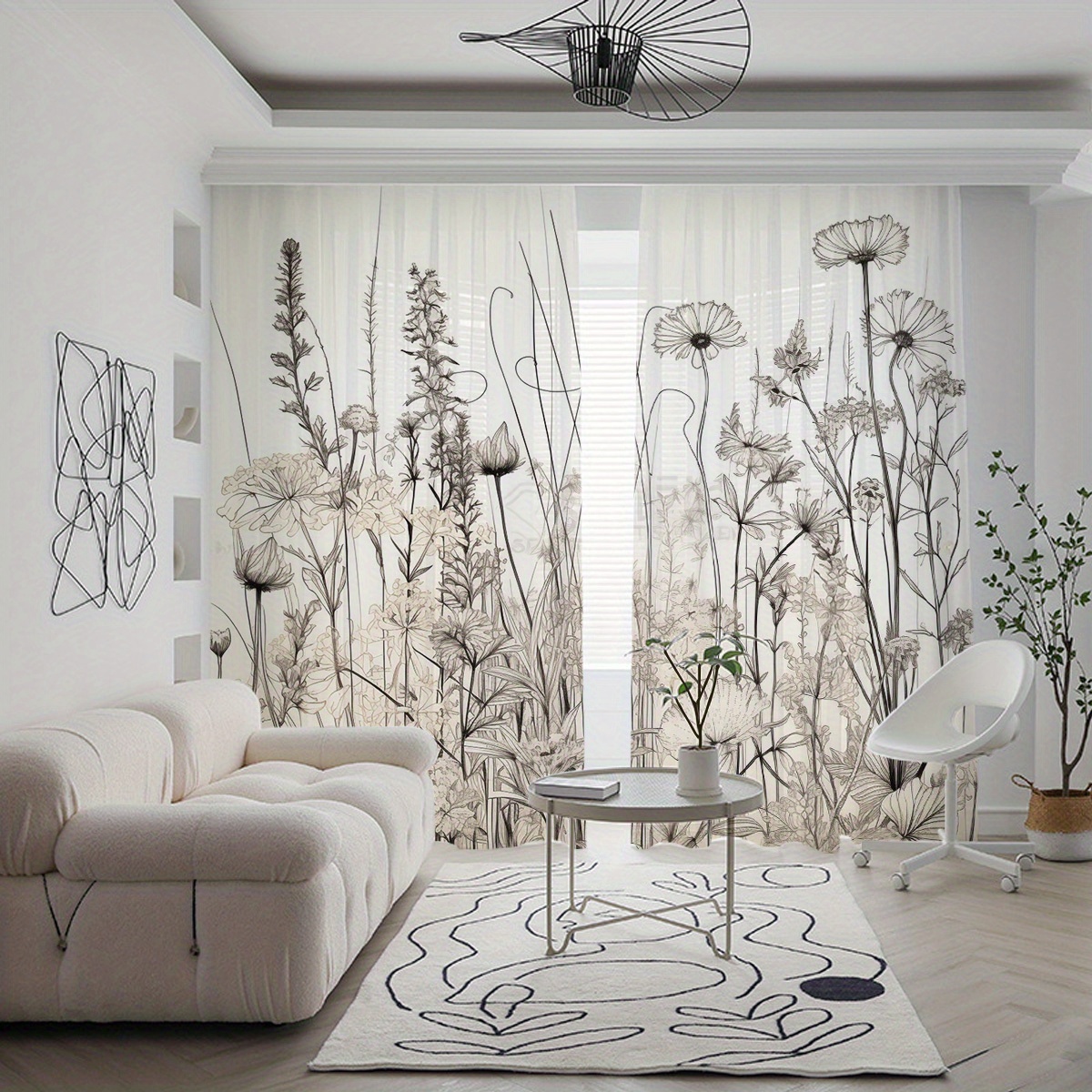 TEMU 2 Pieces Of Home Decor Sheer Curtains, Semi-transparent With Hand-painted Floral Prints, Featuring And Elegant Country Style. Ideal For