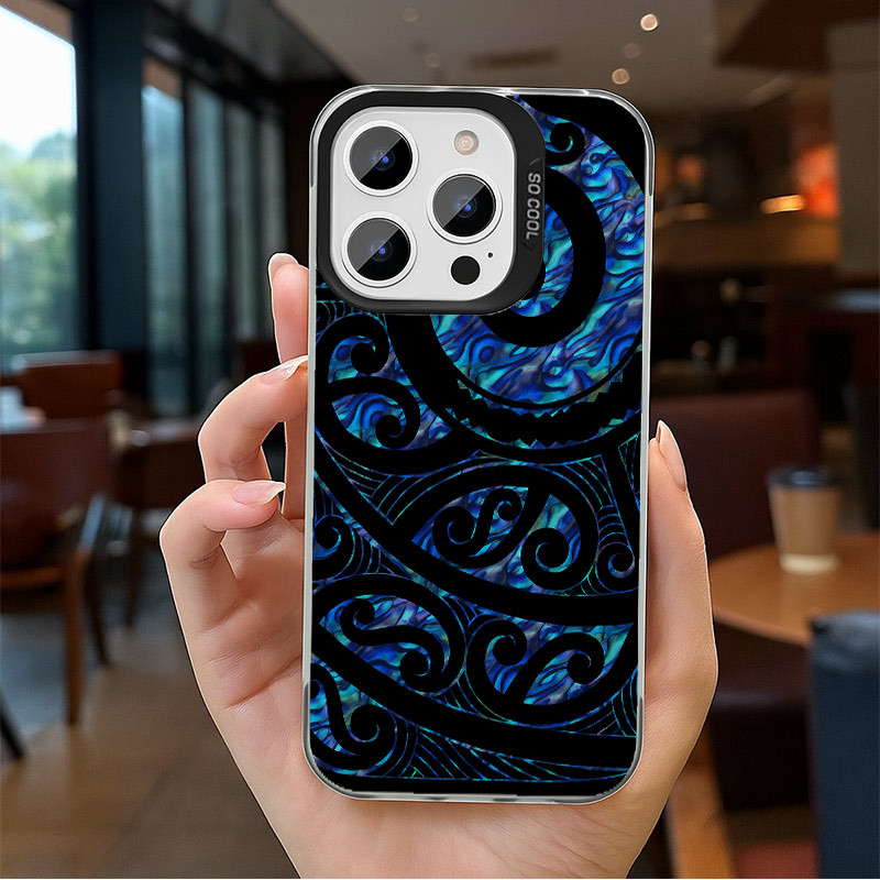 TEMU Phone Case - Artistic And Unique Phone Case Featuring A Blue Maori Tribal Design, Designed In . Durable, Shockproof, And Has A Matte End,