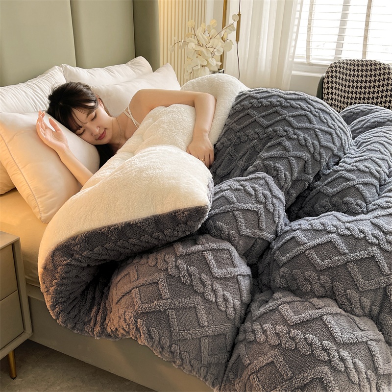 1 stück bequeme weiche milchfleece-winterdecke – dickes kuscheliger plüschdeckenbezug, gemütliche ganzjahreswärme, beige karomuster für minimalistische & landhausstil schlafzimmer,   luxusbettwäsche im rustikalen design, maschinenwaschbare winter-bettdecke