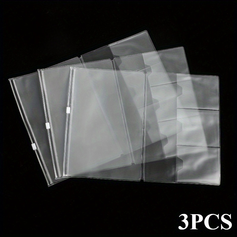 TEMU 3pcs Sacs à Fermeture Éclair en PVC Transparent - Pochettes Durables Portables pour Cahiers, Journaux, Agendas & Documents - Organisateurs