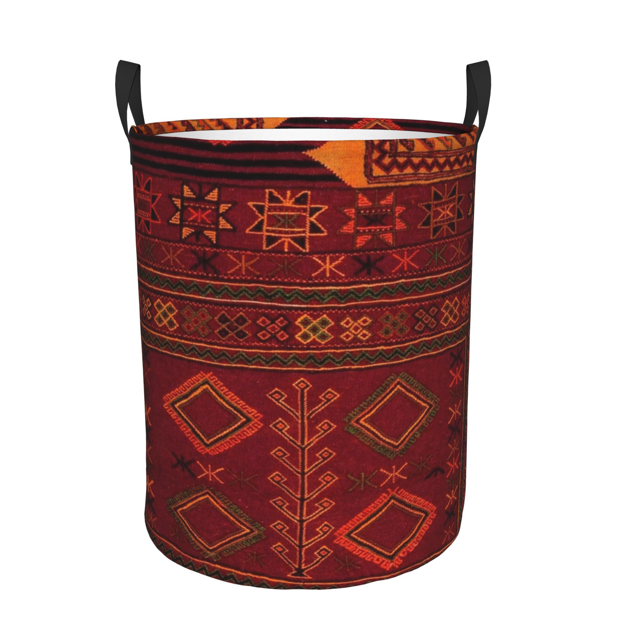 TEMU Traditional Moroccan Artwork Design 1pc Round Basket For Laundry Storage Home Setup For Bedroom Bathroom And Space Use, Shelf Baskets