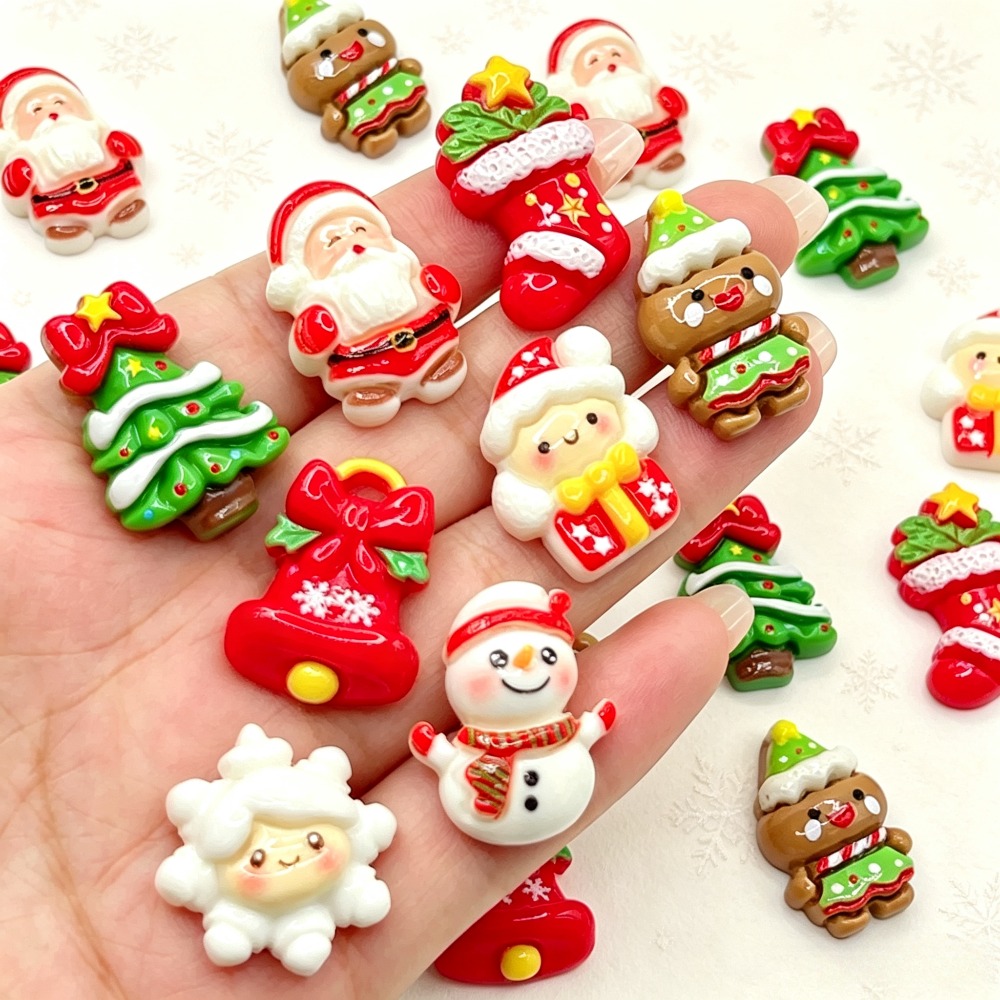 TEMU 25pcs Ajouts de Noël en résine, Père Noël, de neige, Homme de d'épices, Sapin de Noël, Convient pour pendentifs, Ajouts de cheveux, Sacs,
