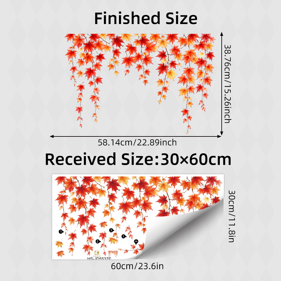 Image of 1pc 30*60cm Autumn Window Stickers, Hanging Vine Decals, Removable No Glue Needed Red And Orange Fall Foliage Static Clings For Room Kitchen Glass Door Decor