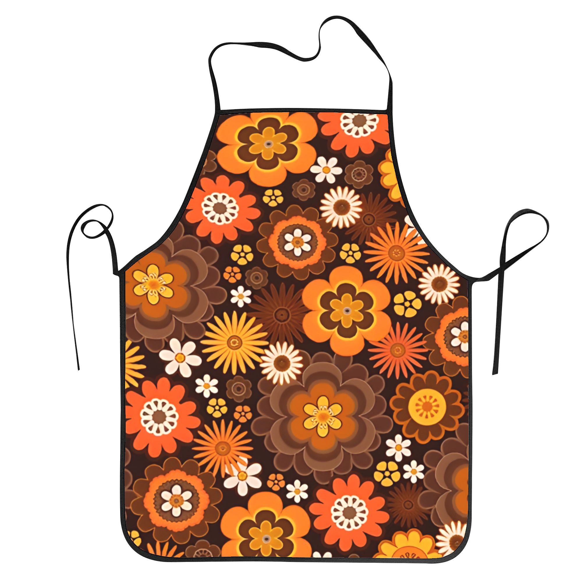 TEMU A Vintage 70s Floral Pattern Apron, Unisex Adult Chef Kitchen Cooking Apron Baking Apron