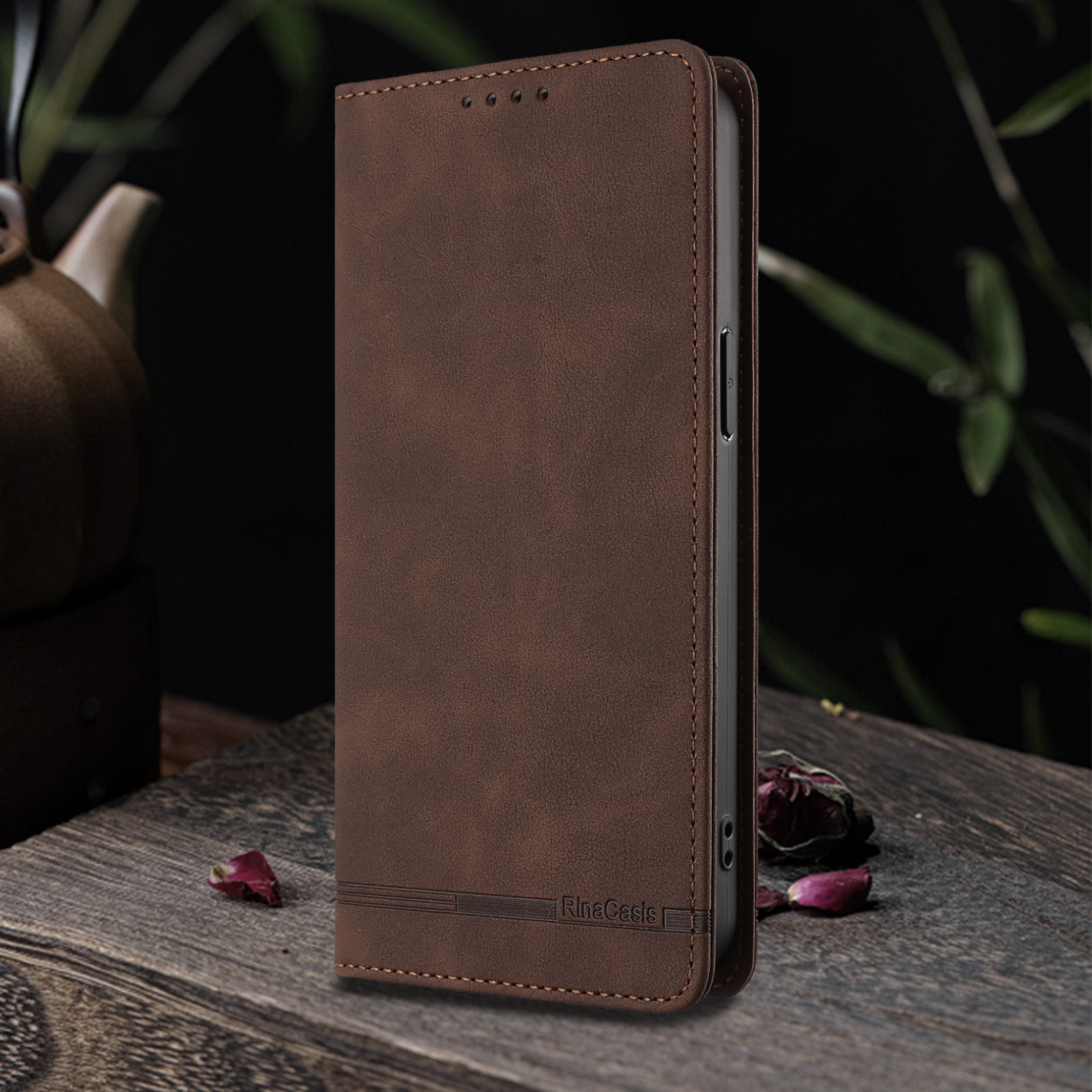 TEMU Phone Case - The Rc23 Brown Strong Magnetic New Phone Case Is A High-quality, Minimalist, Stylish, And Elegant Synthetic Faux Leather Cover That