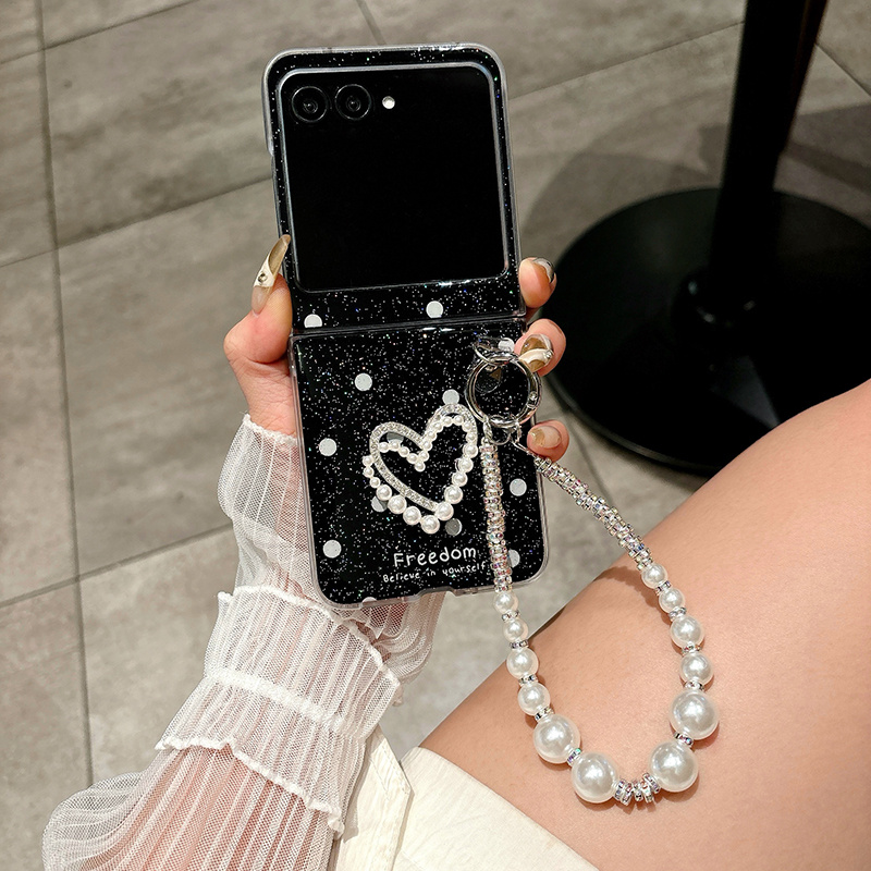 TEMU Phone Case: For Motorola Razr 2025/ 2024 Razr+ Case Pearl Chain Bling Glitter Shockproof Cover With Wrist Strap Women Fashion Protective Phone