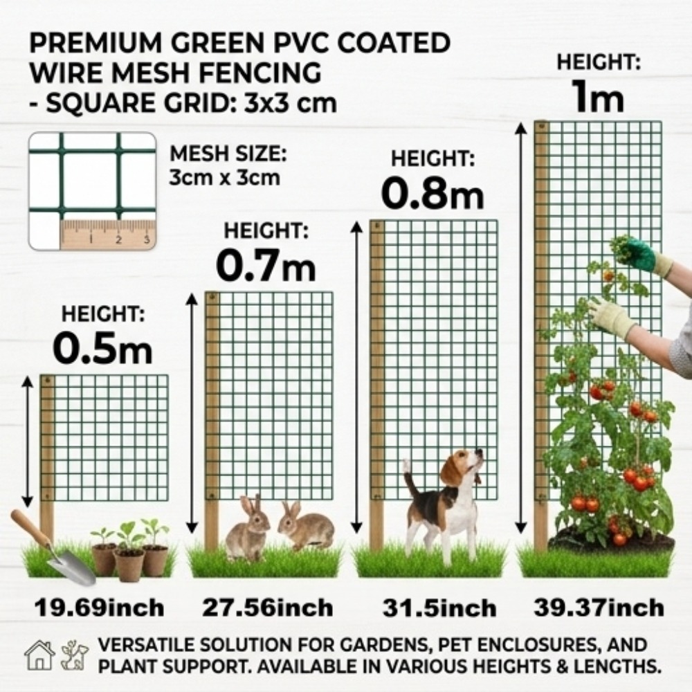 TEMU 1 Roll 0.5/0.7/0.8/1 X 5 Meters Long Green Injection Wire Mesh - Heavy-duty Gardening And Chicken Coop Fence Mesh, Pvc Coated Anti-rust Durable
