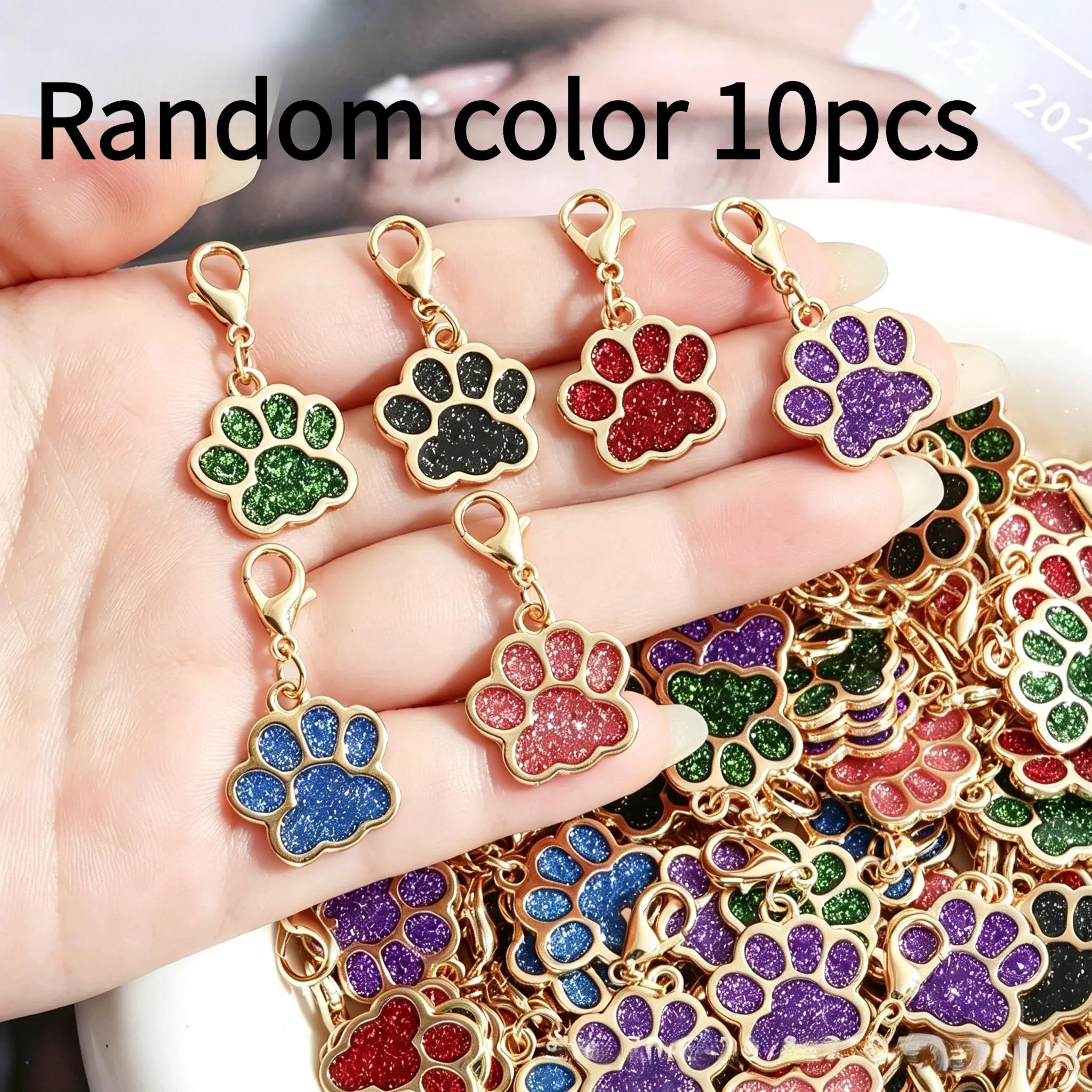 TEMU Random Color Glitter Paw Print Dog Id Tag Metal Pendant Print Pendant Alloy Dog Tag Cute Key Chain