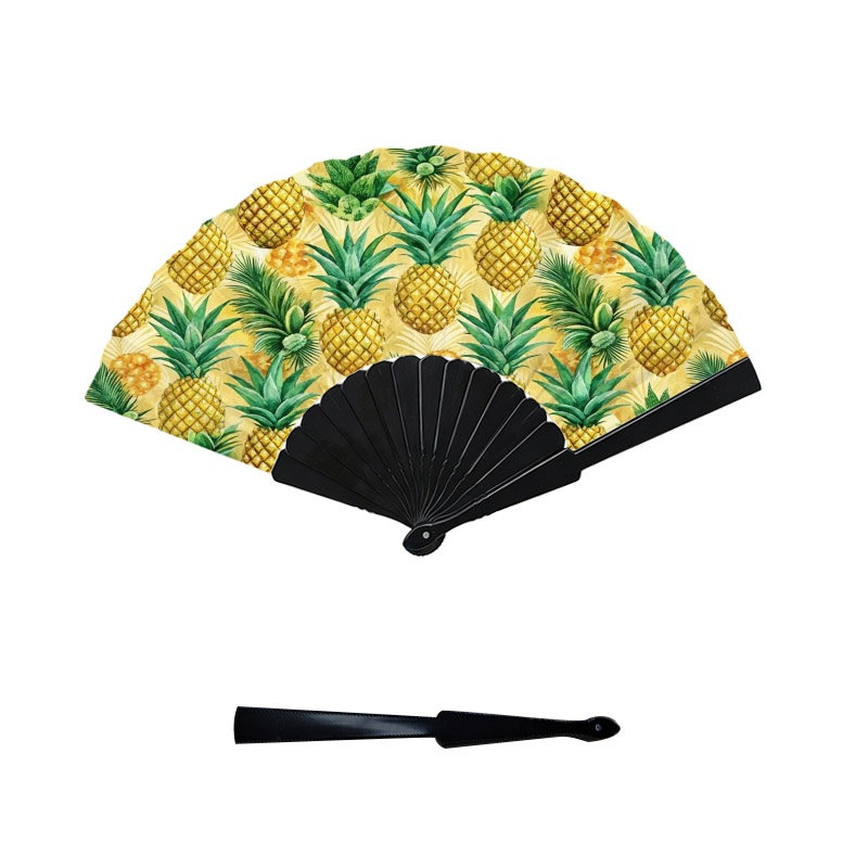 TEMU Watercolor Pineapple Tropical Foliage Print Hand Fan, Light Warm Yellow Background Plastic Fan Bone Style, 1pc Lightweight Portable Accessory,