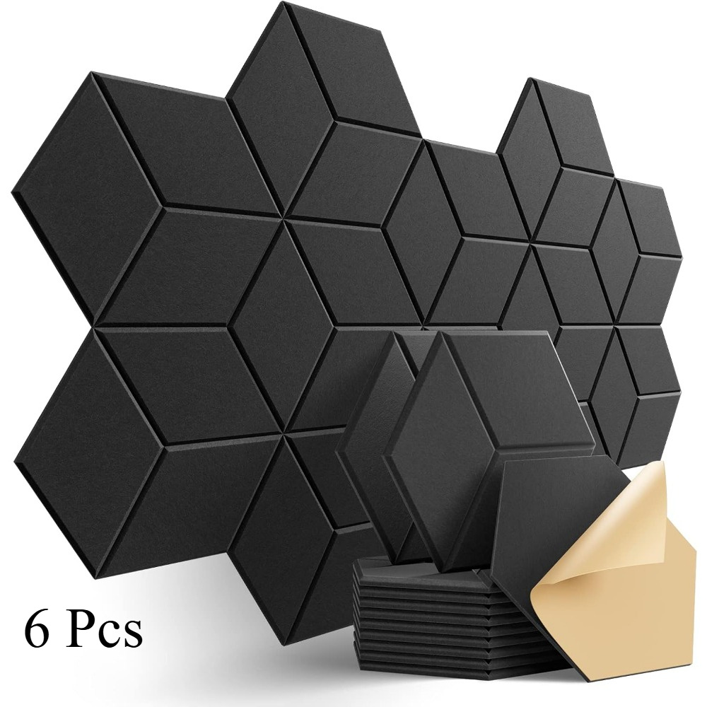 Image of Set Of 6 Self-sticking Acoustic Panels Measuring 12 Inches By 10 Inches By 0.4 Inches - High-density Soundproof Foam Panels Featuring A Chic Y-lined Pattern, Designed To Sound And Reduce (silver Gray)