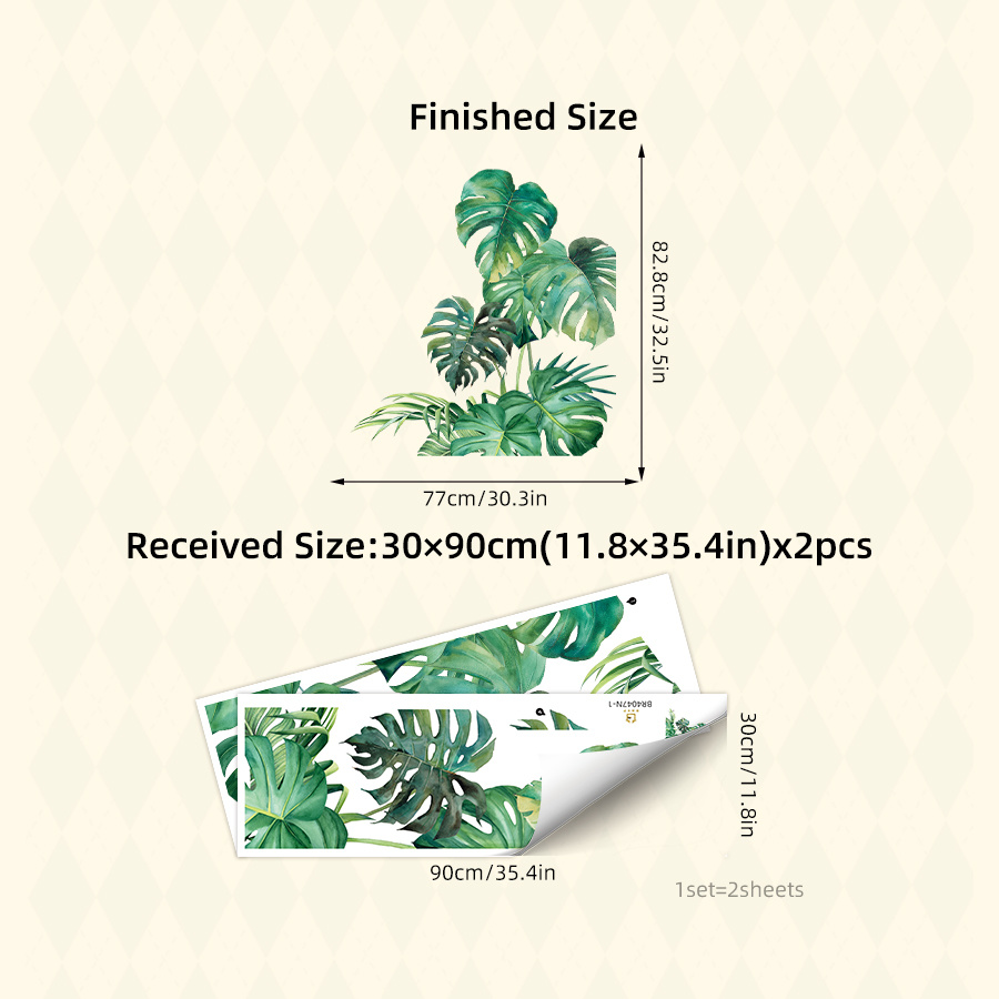 Image of Watercolor Monstera Leaf Large Size Wall Decals – Home Decoration Removable Self-adhesive Vinyl Stickers For Bathroom, Bedroom, Living Room Decor, Whimsical Nature-inspired Mural