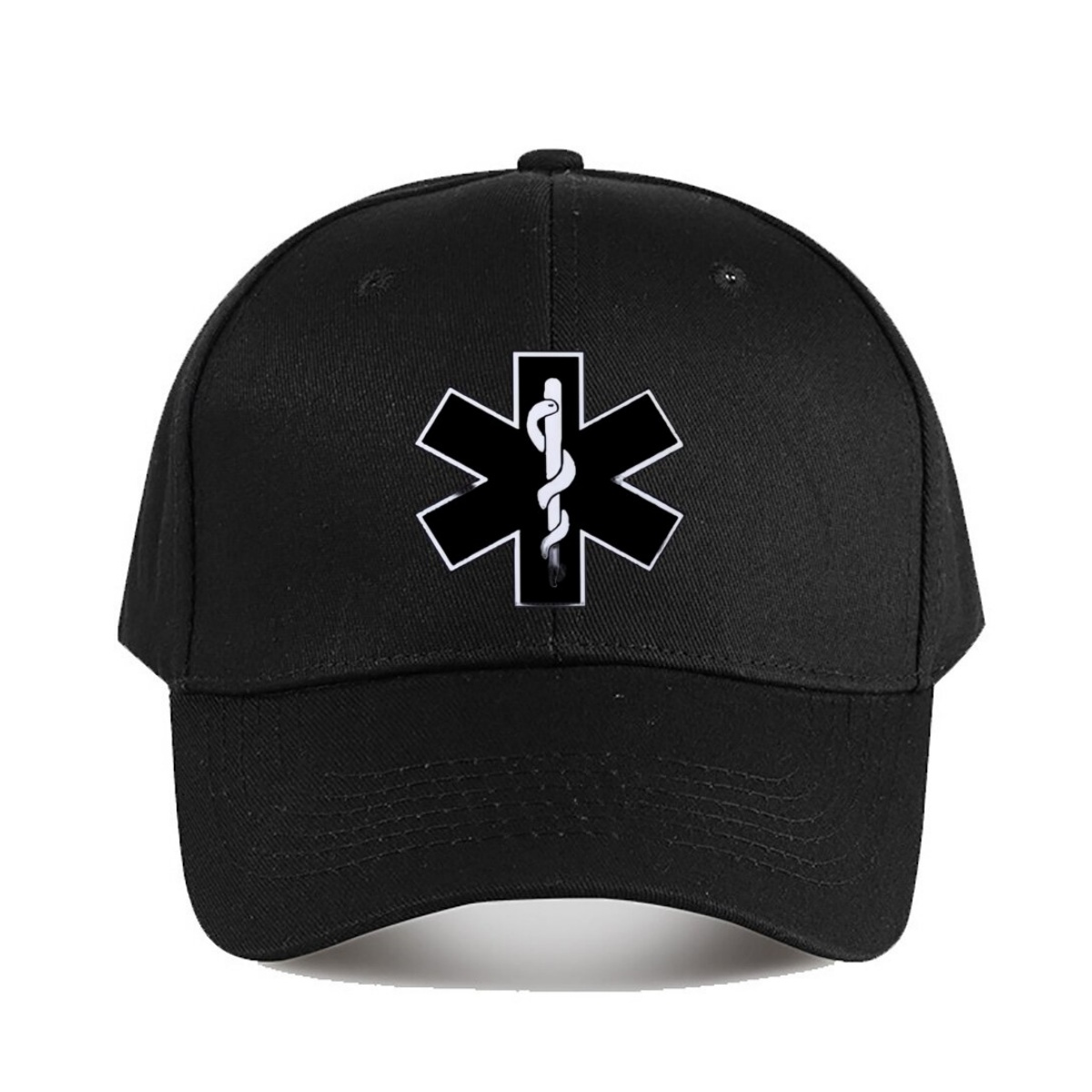 TEMU Black Unisex Adjustable Baseball Cap With Ambulance Print - Lightweight Polyester Sports Hat For , Snapback Closure, Casual Headwear For