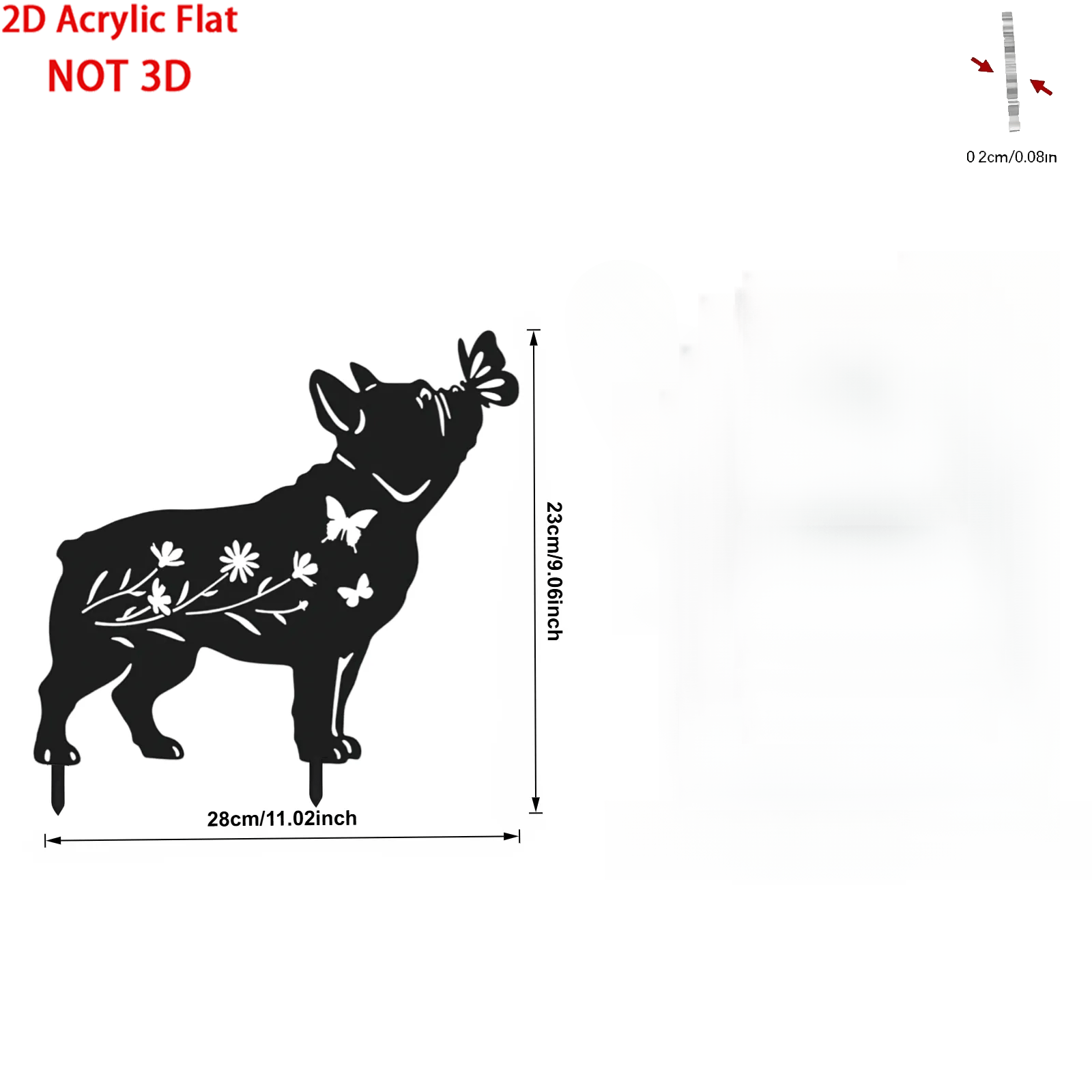TEMU 2D Flach, 1 Stück Outdoor Hund 2D Acryl Gartendekoration, Französische Bulldogge Geschenk, Hundesilhouette Stecker, geeignet für Garten, Rasen,