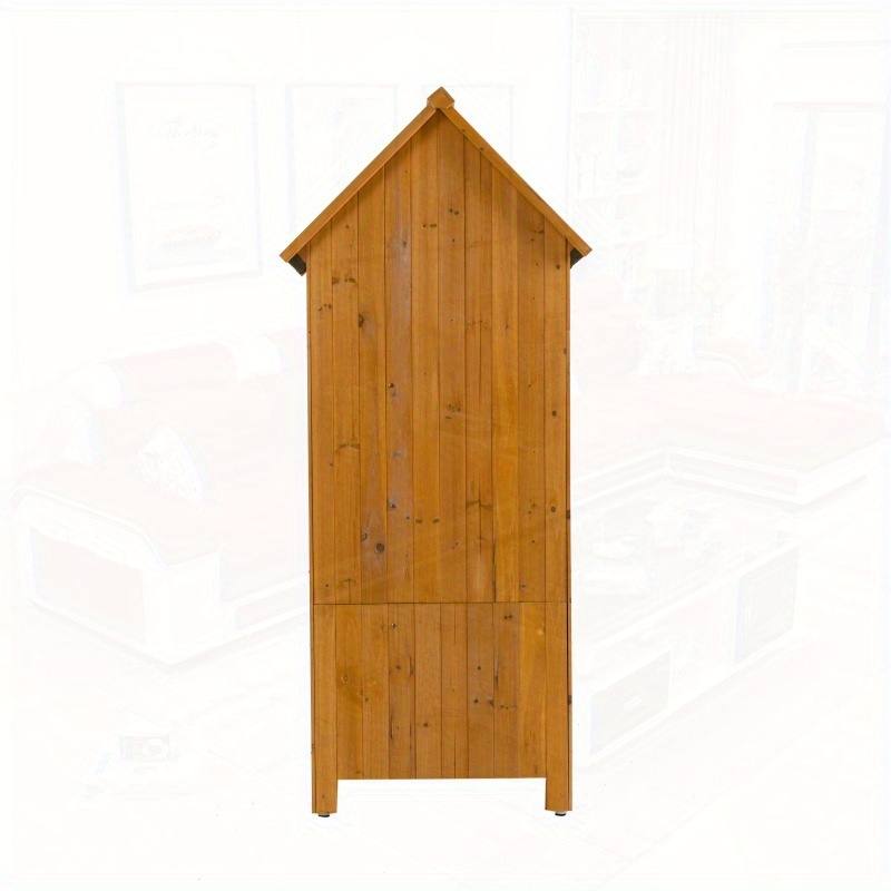 Outdoor Cabinet Tool Shed Measuring 30, 3 Inches in Length, 21, 3 Inches in Width, And 70, 5 Inches in Height, Made of Natural Wood