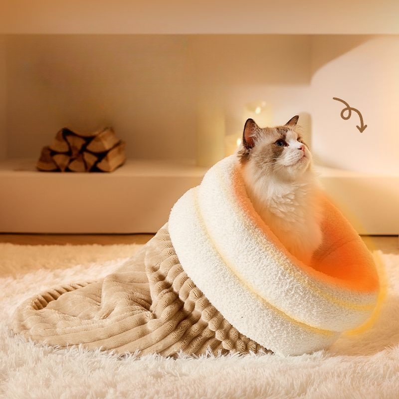 

Cozy Cat Bed - Semi-enclosed With Safety Pocket, Soft Pp Material, Ideal For Cats