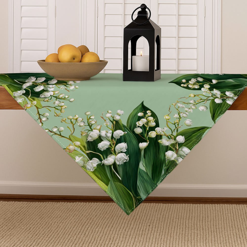 1pc Of The Valley & Tablecloth - Elegant Botanical Square Table, Machine-made Washable Fabric Suitable For Home Dining Party Picnic Decor, Table Setting