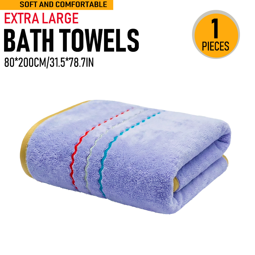 TEMU 1pc Extra Large Bath Towel Or 2pcs Hand Towels, 1pc 80*200cm/*78.7in Or 2pcs 35*75cm/13.8*29.5in, Colorful Striped Microfiber Towel Set,