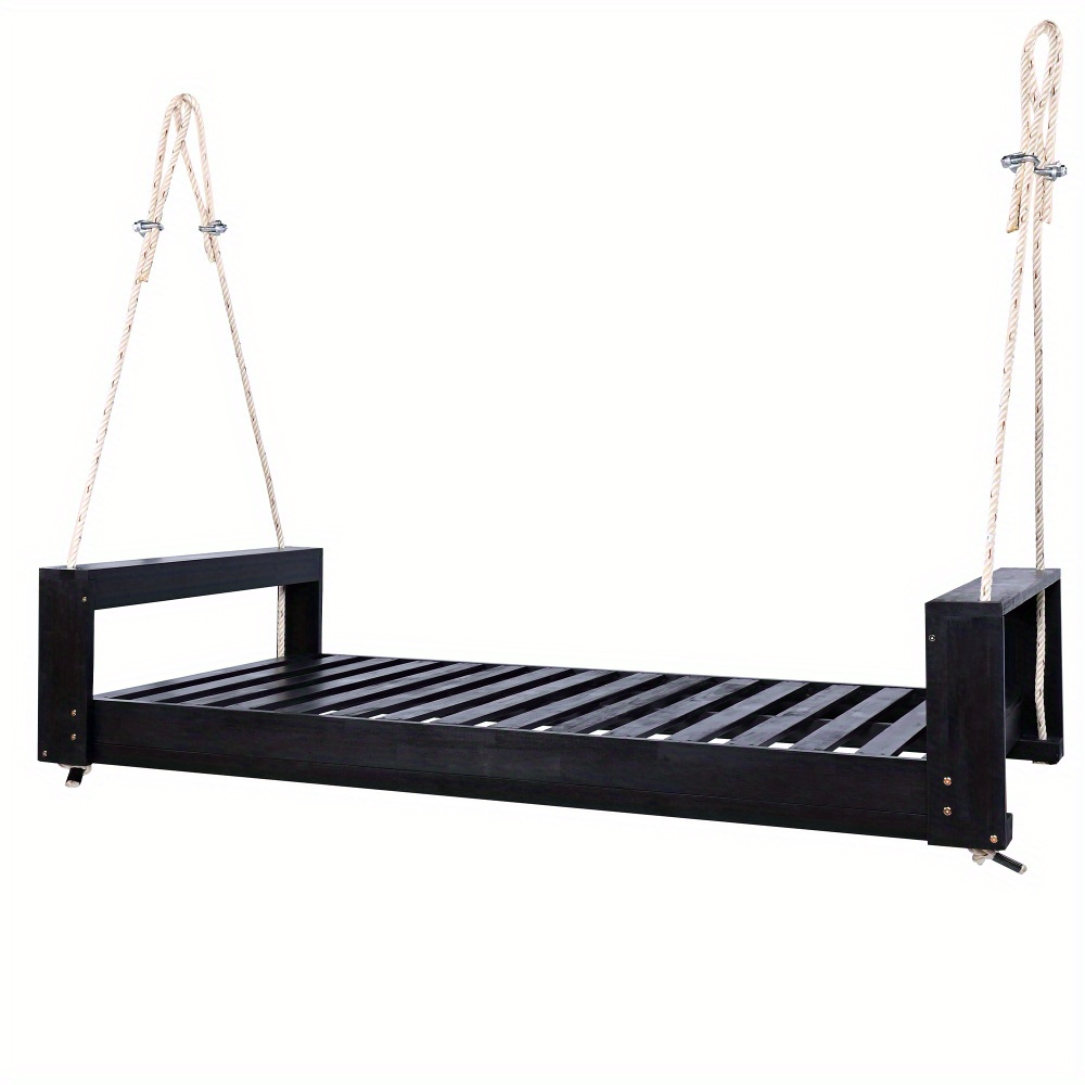 Garden seating. Swing chair. Double-sized porch swing bed seating set with hemp rope swing frame, suitable for gardens and backyards. Minimalist rustic style, ideal for courtyards and gardens. Mattress sold separately.